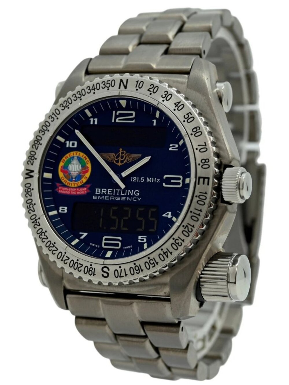 Breitling 43mm Men's Emergency Orbiter 3 Blue Dial Titanium Watch! Ref: E56321!